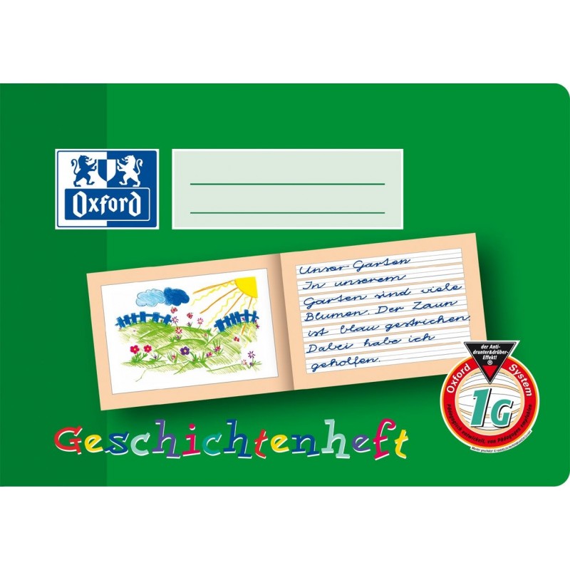 Oxford Geschichtenheft A5 quer · Lineatur 1G · 90 g/m² · 16 Blatt Oxford Geschichtenheft A5 quer · Lineatur 1G · 90 g/m² · 16 Blatt