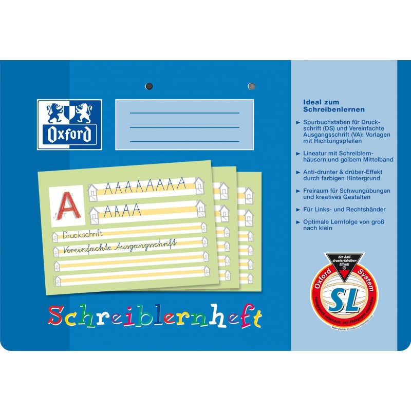 Oxford Schreiblernheft A4 quer · Lineatur SL (farbige Mittellinie) · 90 g/m² Oxford Schreiblernheft A4 quer · Lineatur SL (farbige Mittellinie) · 90 g/m²