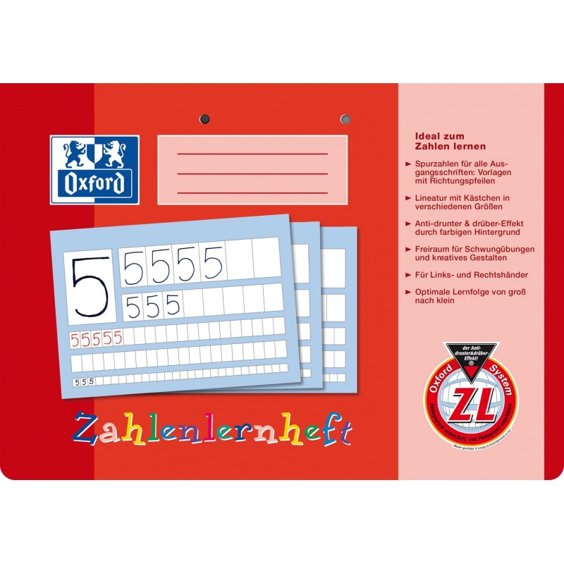 Oxford Zahlenlernheft A4 quer · Lineatur ZL · 90 g/m² Oxford Zahlenlernheft A4 quer · Lineatur ZL · 90 g/m²