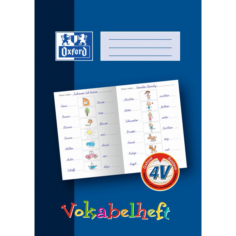 Oxford Vokabelheft A4 · Lineatur 4V (3-spaltig zum Malen) · 90 g/m² · 16 Blatt Oxford Vokabelheft A4 · Lineatur 4V (3-spaltig zum Malen) · 90 g/m² · 16 Blatt