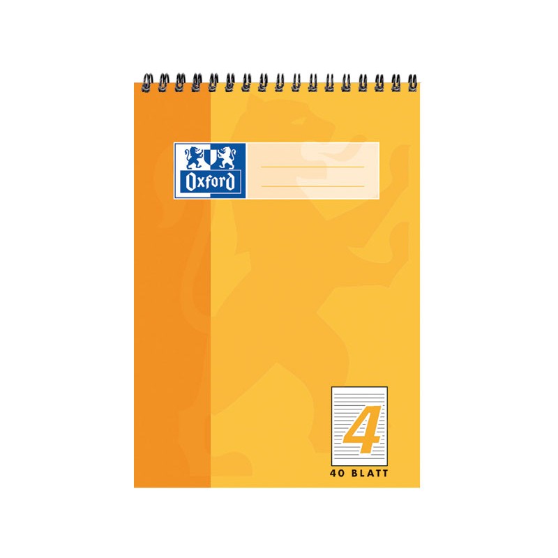 Oxford Schulblock A5 · mit Kopfspirale · Lineatur 4  · 90 g/m² · 40 Blatt