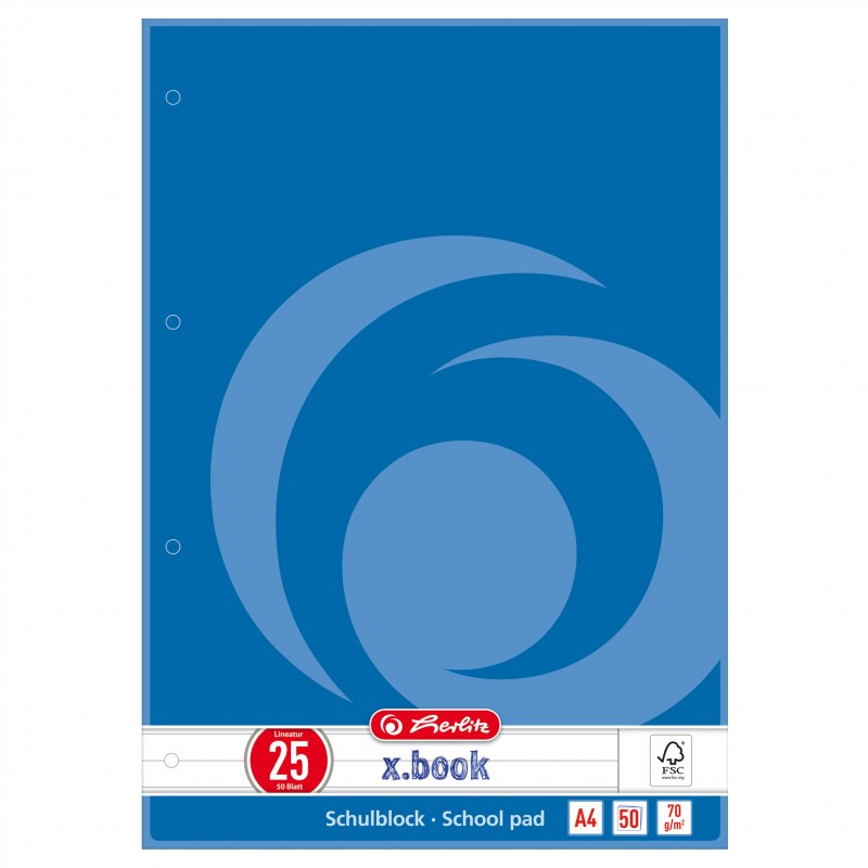 Herlitz Schulblock · A4 · Lineatur 25 (liniert mit Rand) · 70 g/m² · 50 Blatt Herlitz Schulblock · A4 · Lineatur 25 (liniert mit Rand) · 70 g/m² · 50 Blatt