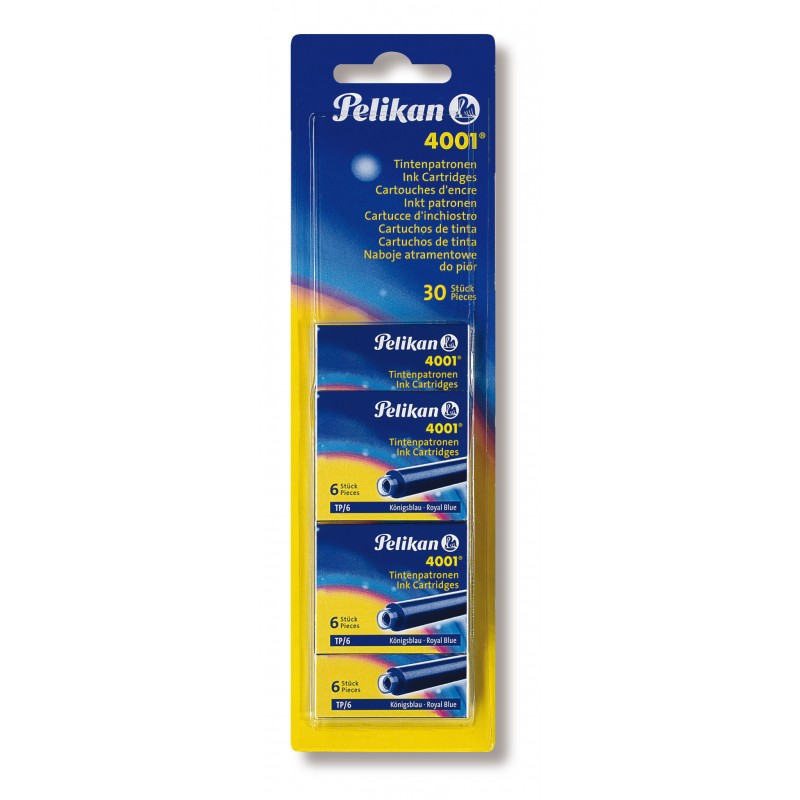 Pelikan Tintenpatrone 4001® TP/6 · Standardgröße · königsblau · Blister mit 5 Etuis à 6 Patronen Pelikan Tintenpatrone 4001® TP/6 · Standardgröße · königsblau · Blister mit 5 Etuis à 6 Patronen