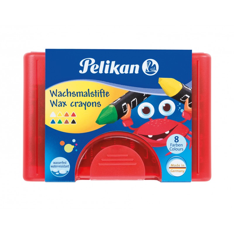 Pelikan Wachsmalstift 665/8 · dreieckig · wasserfest · 8 Farben · Box mit 8 Stück + 1 Schaber Pelikan Wachsmalstift 665/8 · dreieckig · wasserfest · 8 Farben · Box mit 8 Stück + 1 Schaber