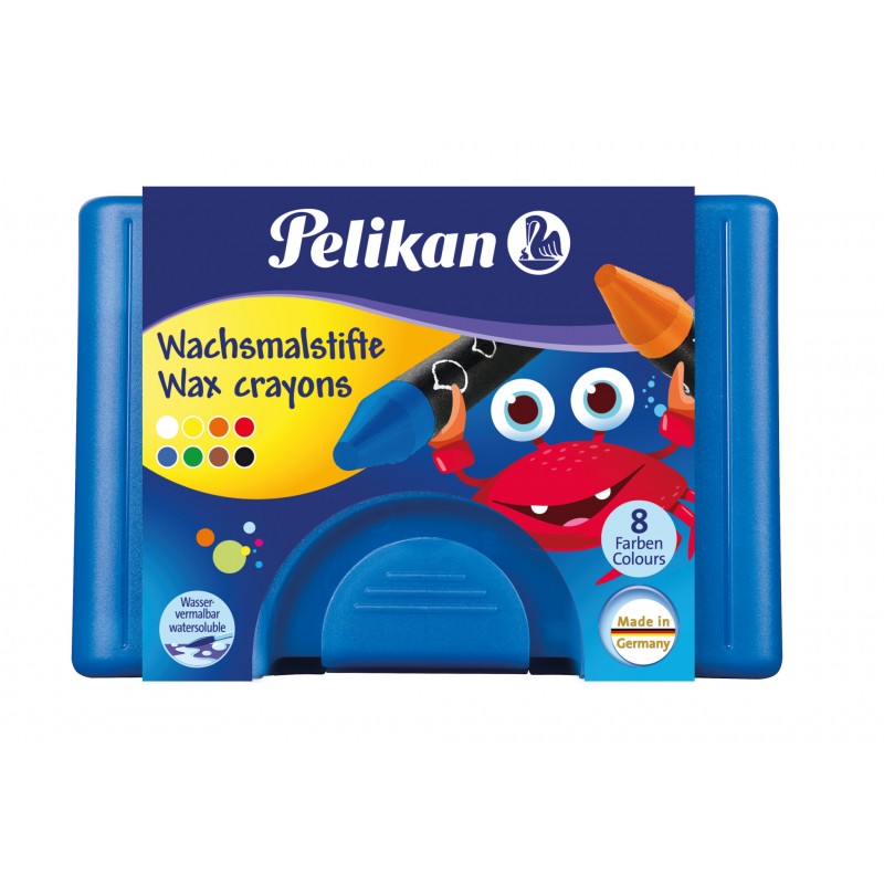 Pelikan Wachsmalstift 666/8 · rund · wasservermalbar · 8 Farben · Box mit 8 Stück + 1 Schaber Pelikan Wachsmalstift 666/8 · rund · wasservermalbar · 8 Farben · Box mit 8 Stück + 1 Schaber