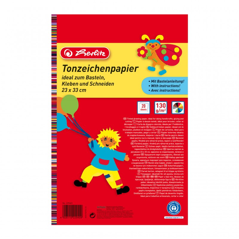 Herlitz Tonzeichenpapierblock 130 g/m² · 23 x 33 cm · 20 Blatt in 10 Farben Herlitz Tonzeichenpapierblock 130 g/m² · 23 x 33 cm · 20 Blatt in 10 Farben