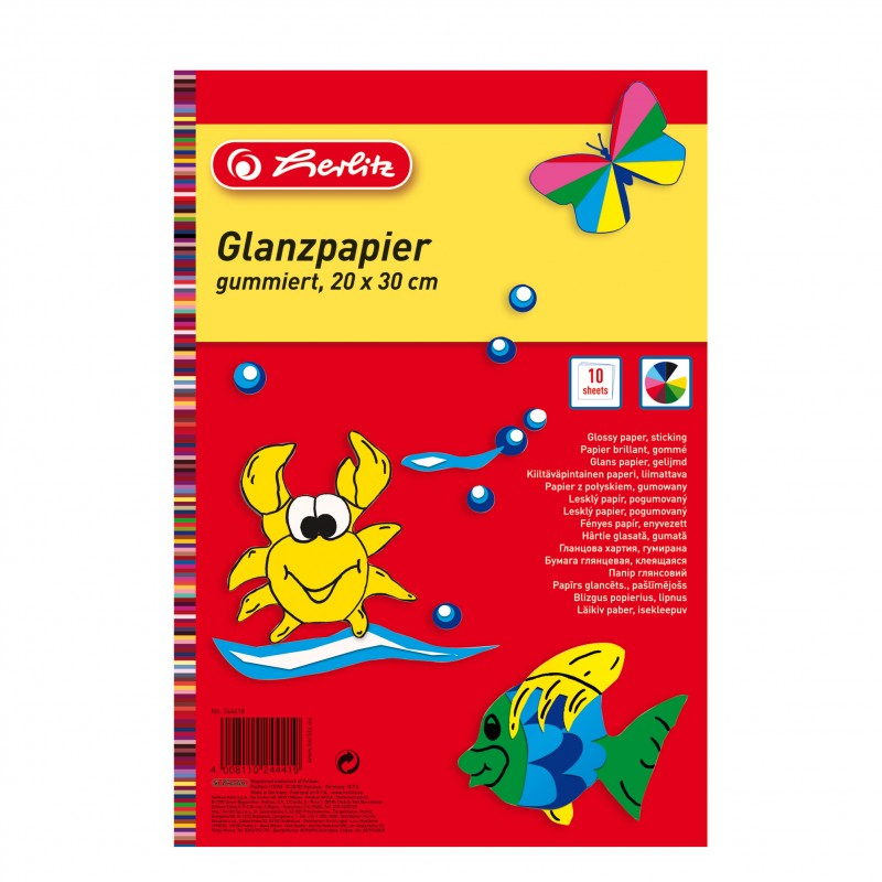 Herlitz Glanzpapier · Buntpapier gummiert · 20 cm x 30 cm · 100 g/m² · 10 Blatt (versch. Farben) Herlitz Glanzpapier · Buntpapier gummiert · 20 cm x 30 cm · 100 g/m² · 10 Blatt (versch. Farben)