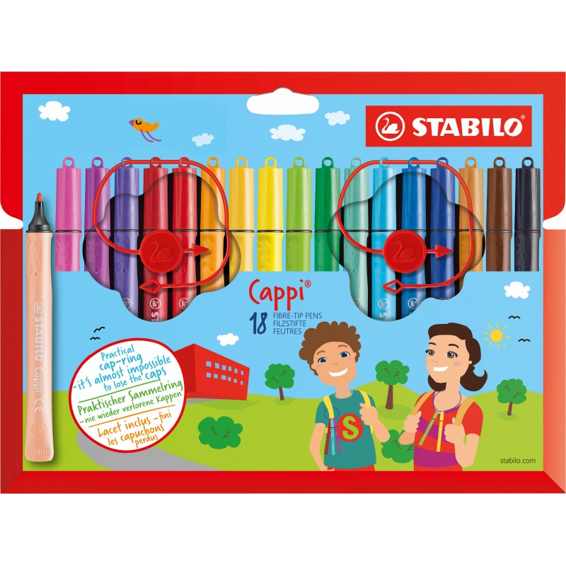 STABILO® Filzstift mit Kappenring STABILO® Cappi® · Kartonetui mit 18 Stiften STABILO® Filzstift mit Kappenring STABILO® Cappi® · Kartonetui mit 18 Stiften