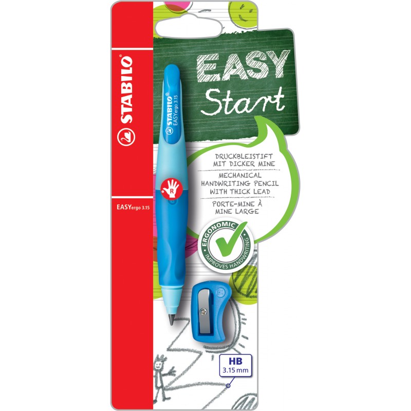 STABILO® Ergonomischer Druckbleistift zum Schreibenlernen STABILO® EASYergo 3.15 + Spitzer · blau · Rechts-/Linkshänder STABILO® Ergonomischer Druckbleistift zum Schreibenlernen STABILO® EASYergo 3.15 + Spitzer · blau · Rechts-/Linkshänder