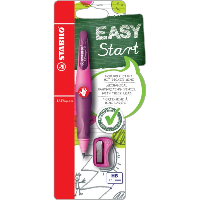 STABILO® Ergonomischer Druckbleistift zum Schreibenlernen STABILO® EASYergo 3.15 + Spitzer · rosa · Rechts-/Linkshänder STABILO® Ergonomischer Druckbleistift zum Schreibenlernen STABILO® EASYergo 3.15 + Spitzer · rosa · Rechts-/Linkshänder