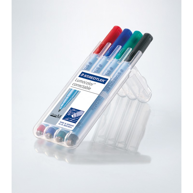STAEDTLER® Folienstift Lumocolor® correctable · M-Spitze ca. 1 ·0 mm · Box mit 4 Farben STAEDTLER® Folienstift Lumocolor® correctable · M-Spitze ca. 1 ·0 mm · Box mit 4 Farben