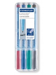 STAEDTLER® Folienstift Lumocolor® correctable · M-Spitze ca. 1 ·0 mm · Box mit 4 Farben