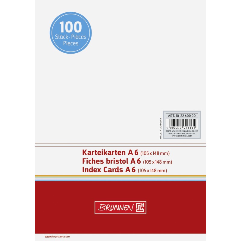 BRUNNEN Karteikarte A6 blanko weiß 100St BRUNNEN Karteikarte A6 blanko weiß 100St