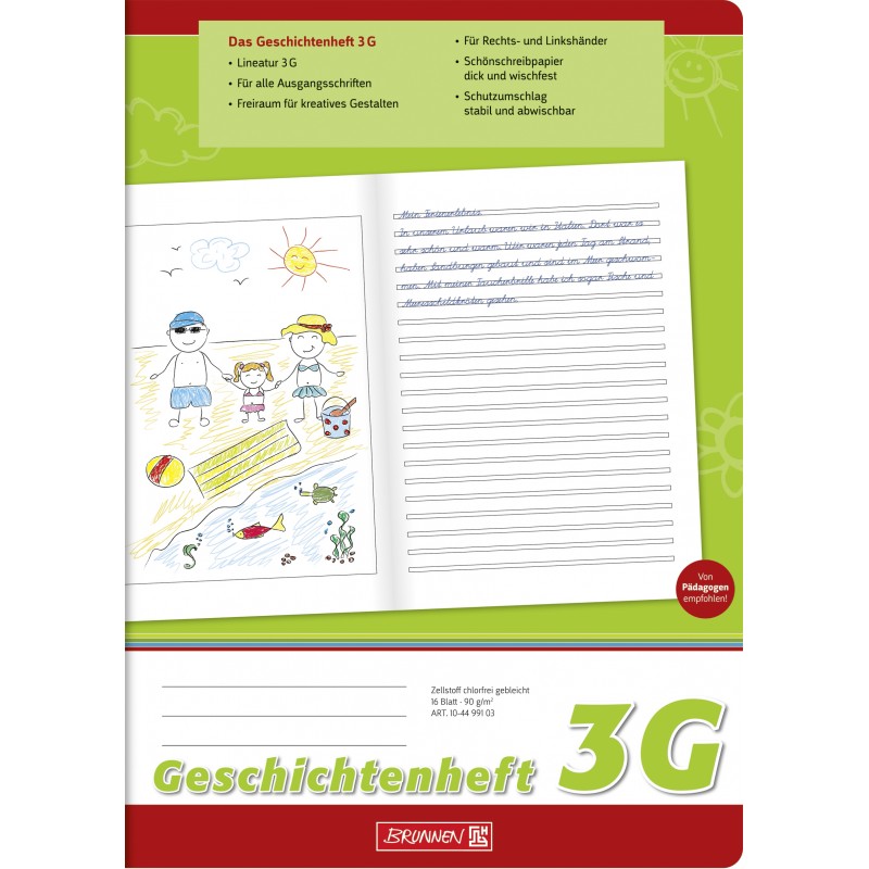 BRUNNEN Geschichtenheft A4 · Lineatur 3G · 80 g/m² · 16 Blatt BRUNNEN Geschichtenheft A4 · Lineatur 3G · 80 g/m² · 16 Blatt