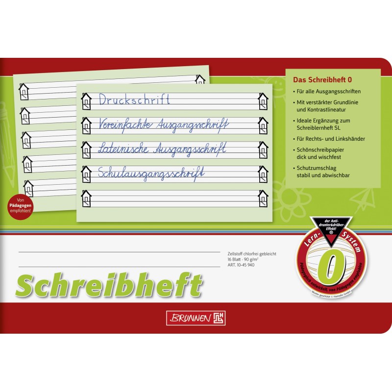 BRUNNEN Schulheft · DIN A5 · quer Lin 0 (Häuschen) · 80 g/m² · 16 Blatt BRUNNEN Schulheft · DIN A5 · quer Lin 0 (Häuschen) · 80 g/m² · 16 Blatt