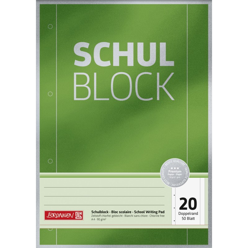BRUNNEN Schulblock · A4 unlininiert · Lineatur 20 · 50 Blatt Premium BRUNNEN Schulblock · A4 unlininiert · Lineatur 20 · 50 Blatt Premium
