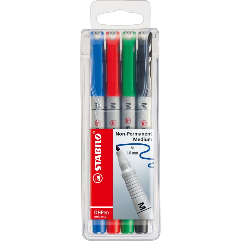 STABILO® Folienstift STABILO® OHPen universal · Medium (M) 1 mm · wasserlöslich · Etui mit 4 Stiften STABILO® Folienstift STABILO® OHPen universal · Medium (M) 1 mm · wasserlöslich · Etui mit 4 Stiften