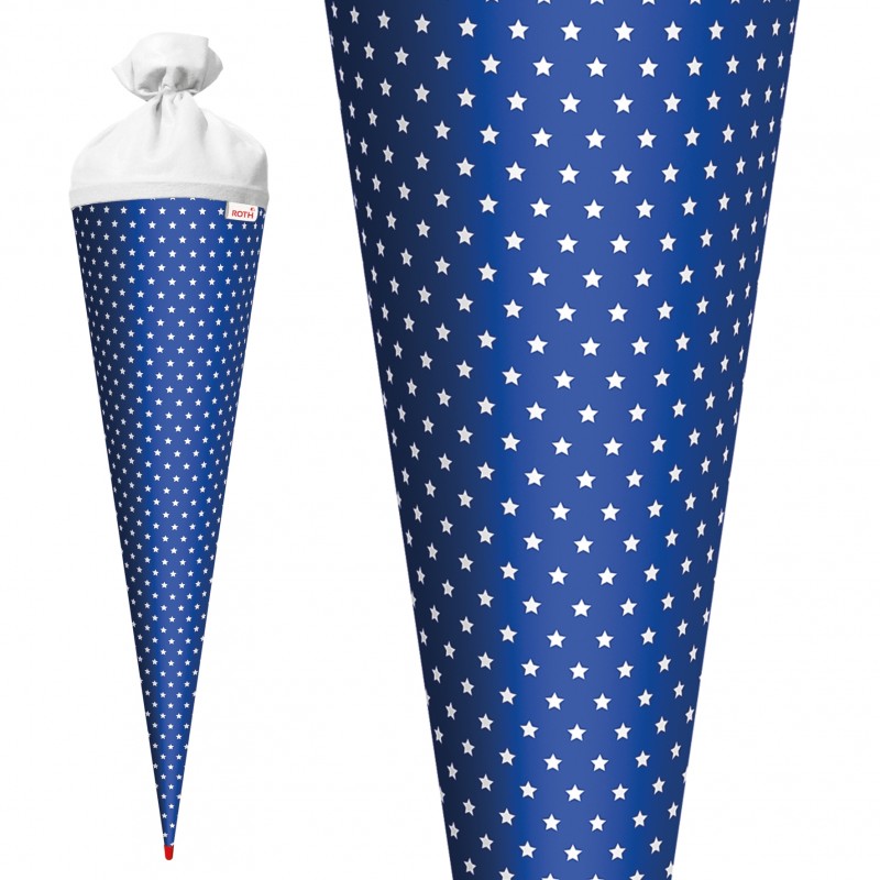 Roth Bastelschultüte · mit Filzverschluss · 70cm · rund · ultramarinblau - weiße Sterne