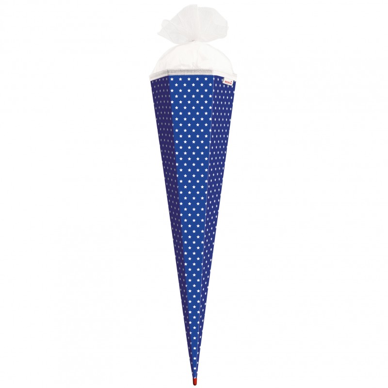 Roth Bastelschultüte  · mit Tüllverschluss · 85cm · 6-eckig · ultramarinblau - weiße Sterne