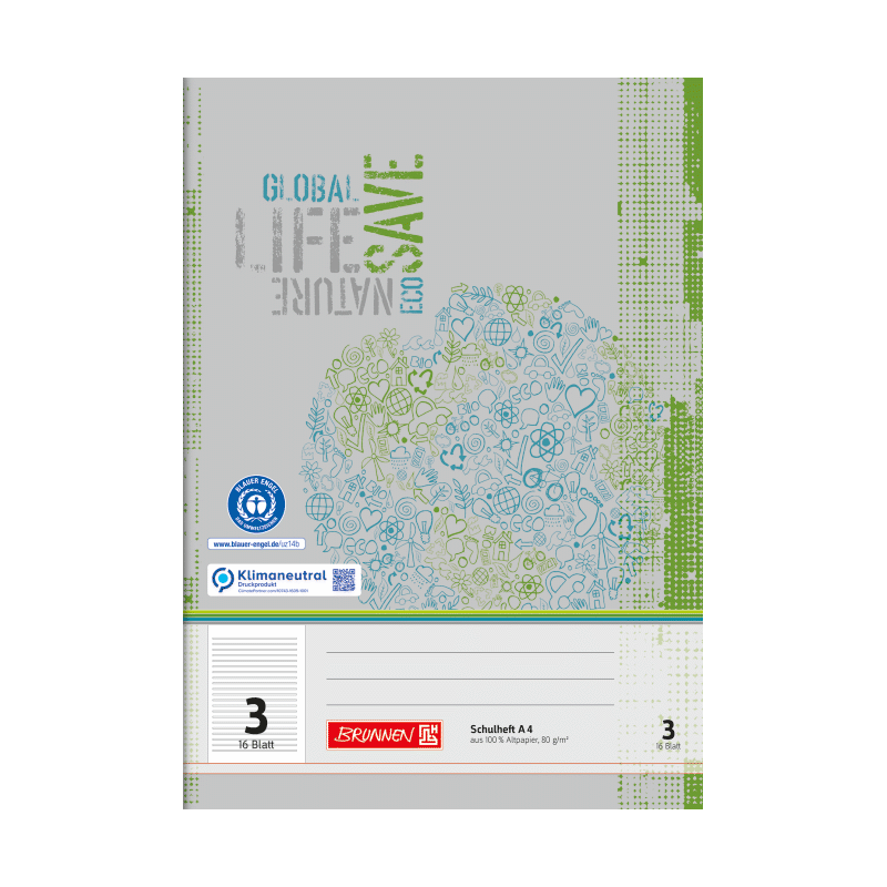 BRUNNEN Schulheft · DIN A4 · Lineatur 3 · liniert - 3. Schuljahr · ohne Rand · 16 Blatt · Umweltpapier BRUNNEN Schulheft · DIN A4 · Lineatur 3 · liniert - 3. Schuljahr · ohne Rand · 16 Blatt · Umweltpapier