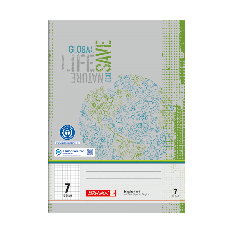 BRUNNEN Schulheft · DIN A4 · Lineatur 7 · Große Kästchen · 16 Blatt · Umweltpapier BRUNNEN Schulheft · DIN A4 · Lineatur 7 · Große Kästchen · 16 Blatt · Umweltpapier