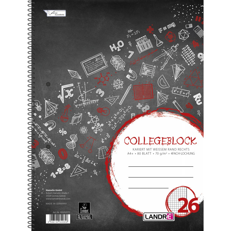 LANDRÉ Collegeblock · A4 · 80 Blatt · Lineatur 26 · kariert · weißer Rand außen LANDRÉ Collegeblock · A4 · 80 Blatt · Lineatur 26 · kariert · weißer Rand außen