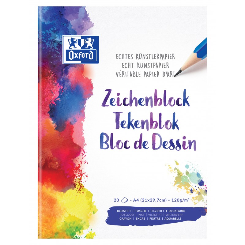 Oxford Zeichenblock · A4 · 120 g/m² echtes Künstlerpapier · beidseitig perforiert · 20 Blatt Oxford Zeichenblock · A4 · 120 g/m² echtes Künstlerpapier · beidseitig perforiert · 20 Blatt