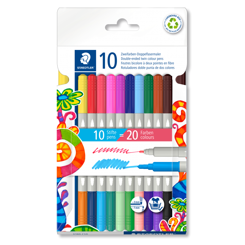 STAEDTLER® Doppelfasermaler · zweifarbig · 10 Stifte · 20 Farben STAEDTLER® Doppelfasermaler · zweifarbig · 10 Stifte · 20 Farben